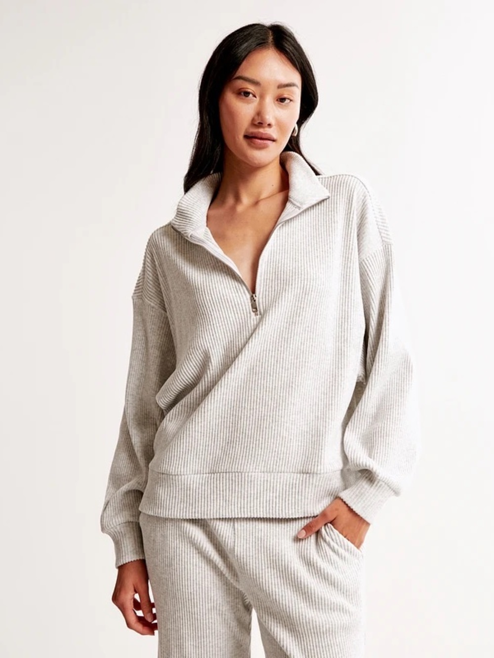 Brushed Rib Half Zip Gray Pullover (Lounge Collection)